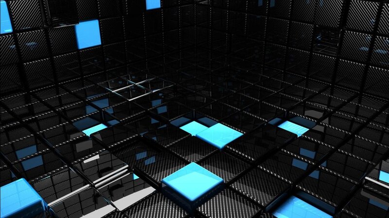 Blue Cubes in Black Grid — Dark, 3d Render