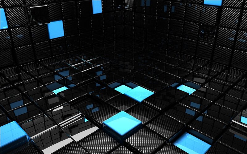 Blue Cubes in Black Grid — Dark