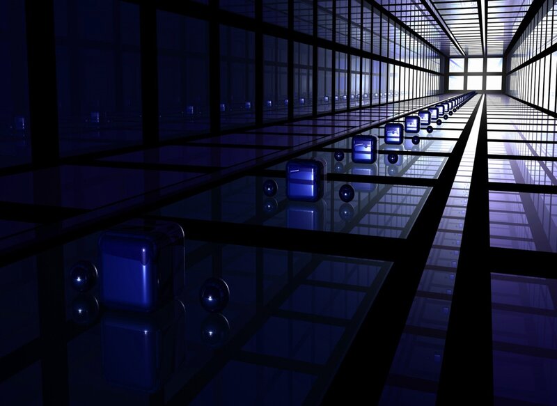 Blue Cubes in Corridor