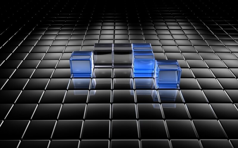 blue cubes on black grid