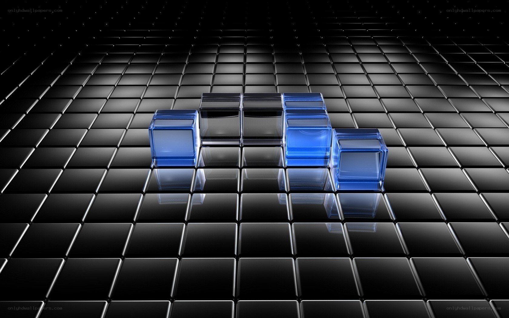 blue cubes on black grid