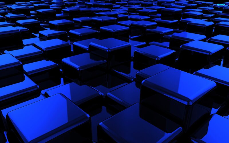 Blue Cubes on Black Surface — Dark