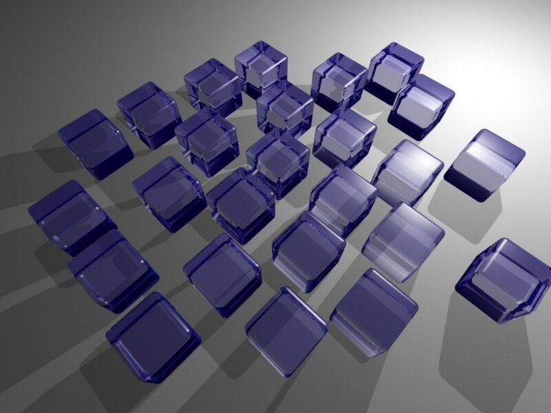 Blue cubes on gray surface