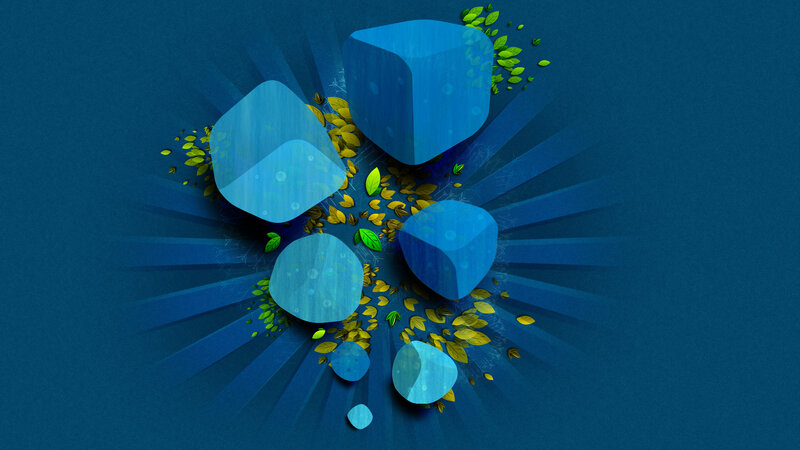 blue cubes with leaves