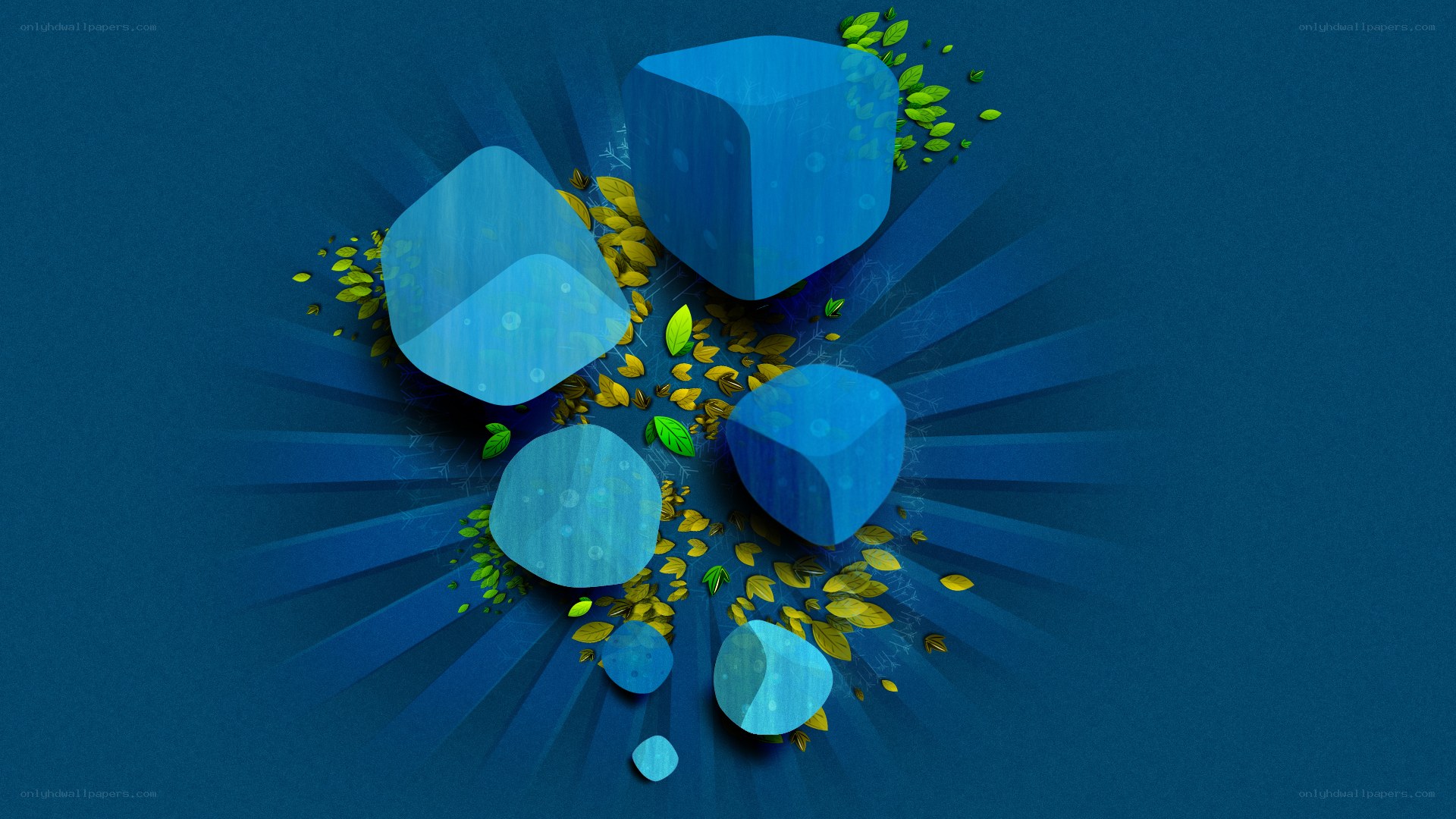 blue cubes with leaves