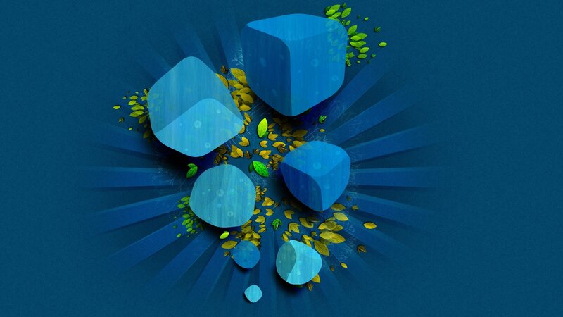 Blue cubes with leaves