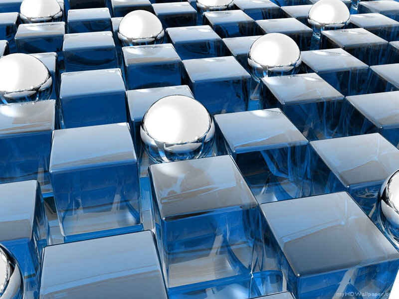 Blue cubes with silver spheres