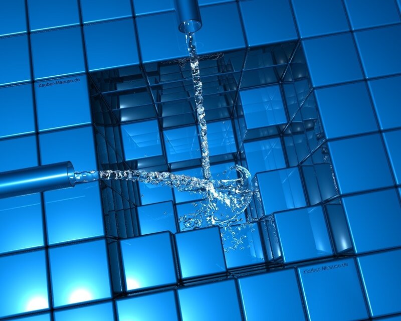 Blue cubes with water flow
