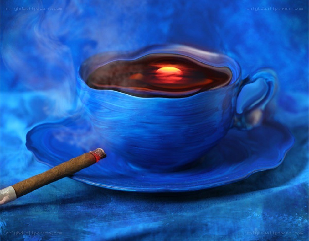 Blue cup with glowing liquid