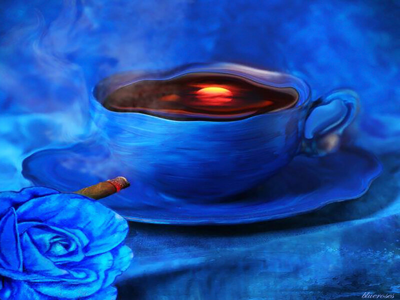 Blue Cup with Rose