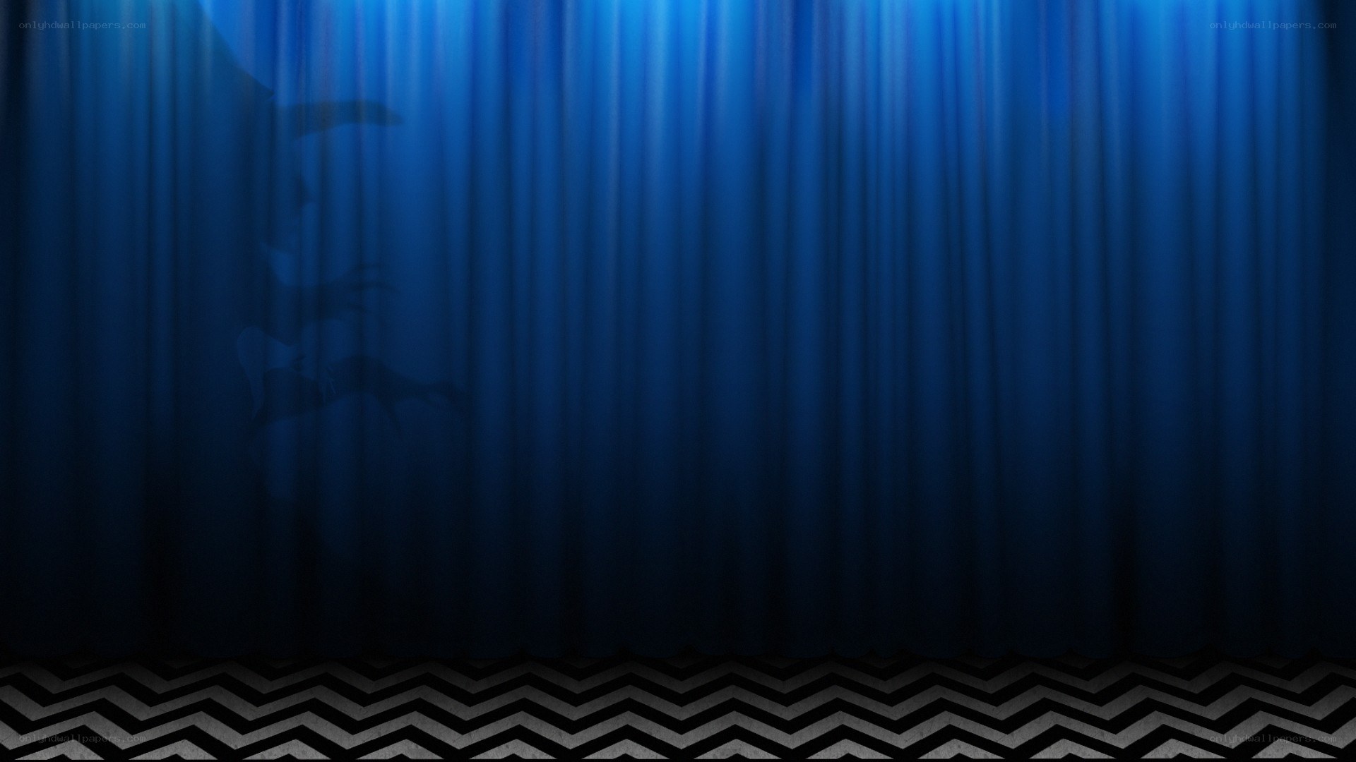 Blue curtain with zigzag pattern