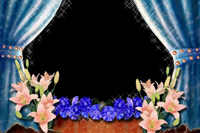 Blue Curtains with Flowers