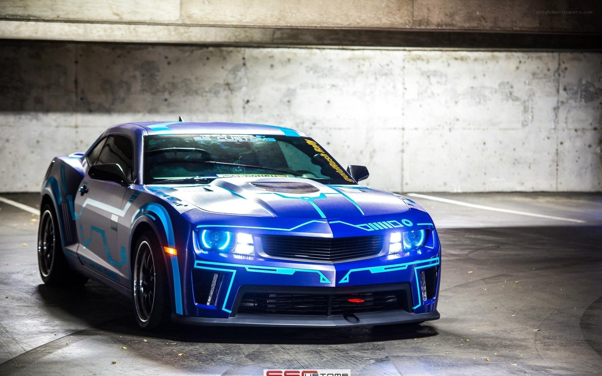 blue custom camaro car