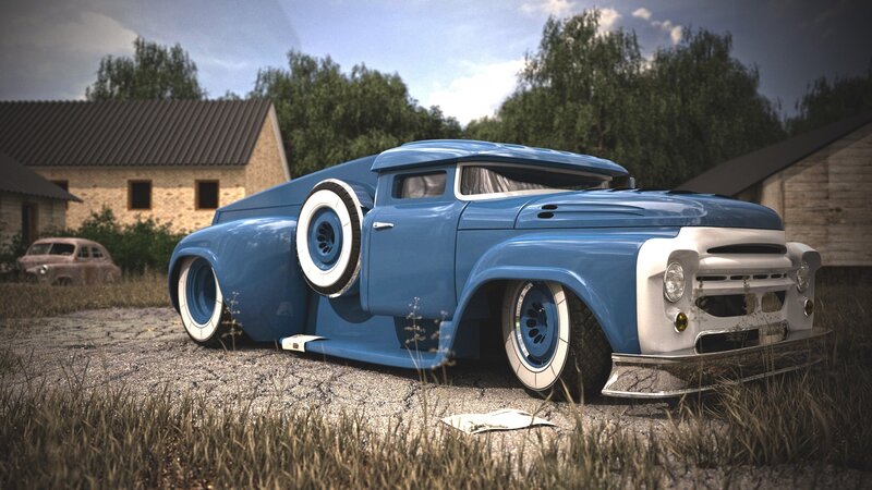 Blue Custom Car — Calm, Afternoon, 3d Render