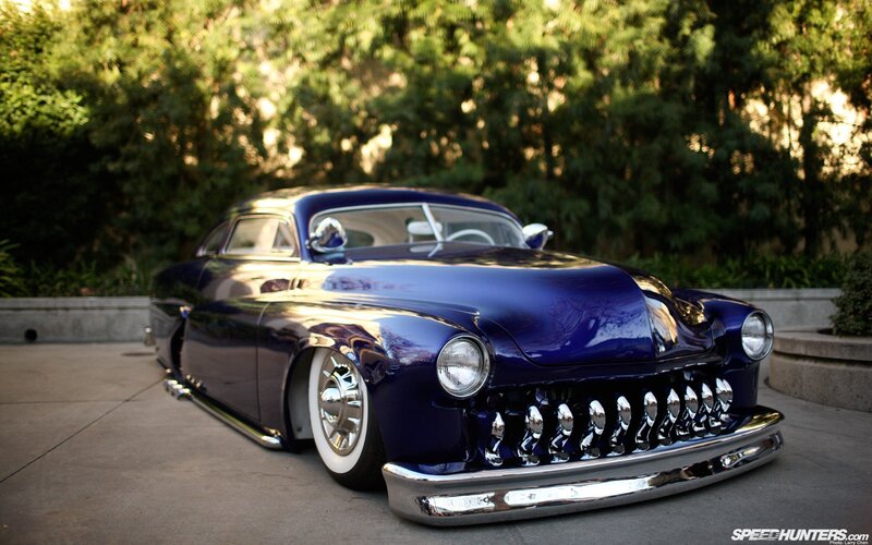 Blue Custom Car — Calm, Afternoon, Photograph, Trees, Concrete