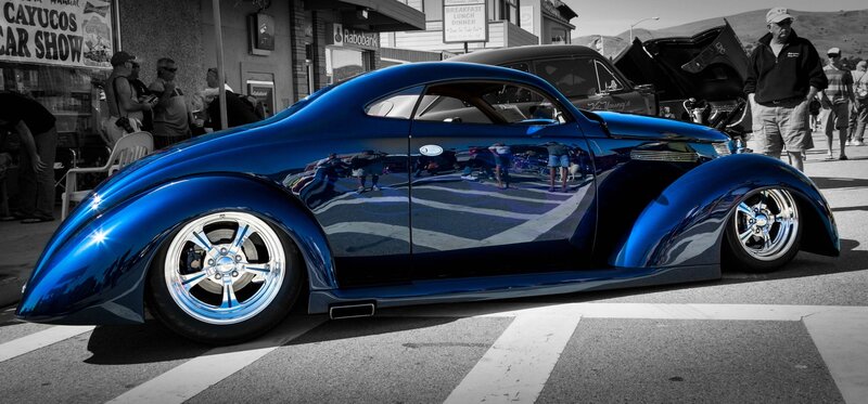 Blue Custom Car — Dramatic, Afternoon, Photograph, Car Show