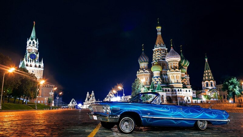 Blue Custom Car — Dramatic, Night