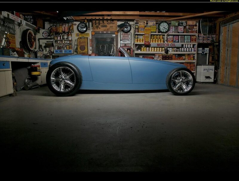 Blue Custom Car — Dramatic, Photograph, Garage