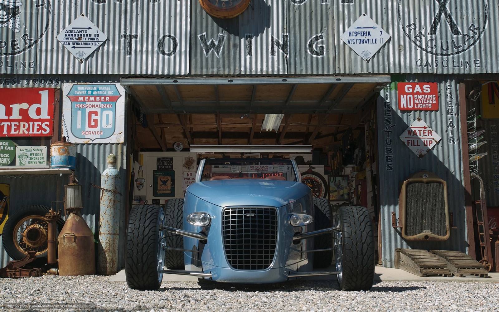 Blue custom car in garage