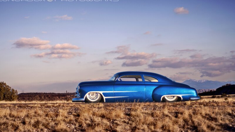 Blue Custom Car — Serene, Sunset