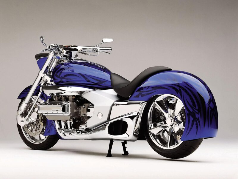 Blue custom chopper motorcycle