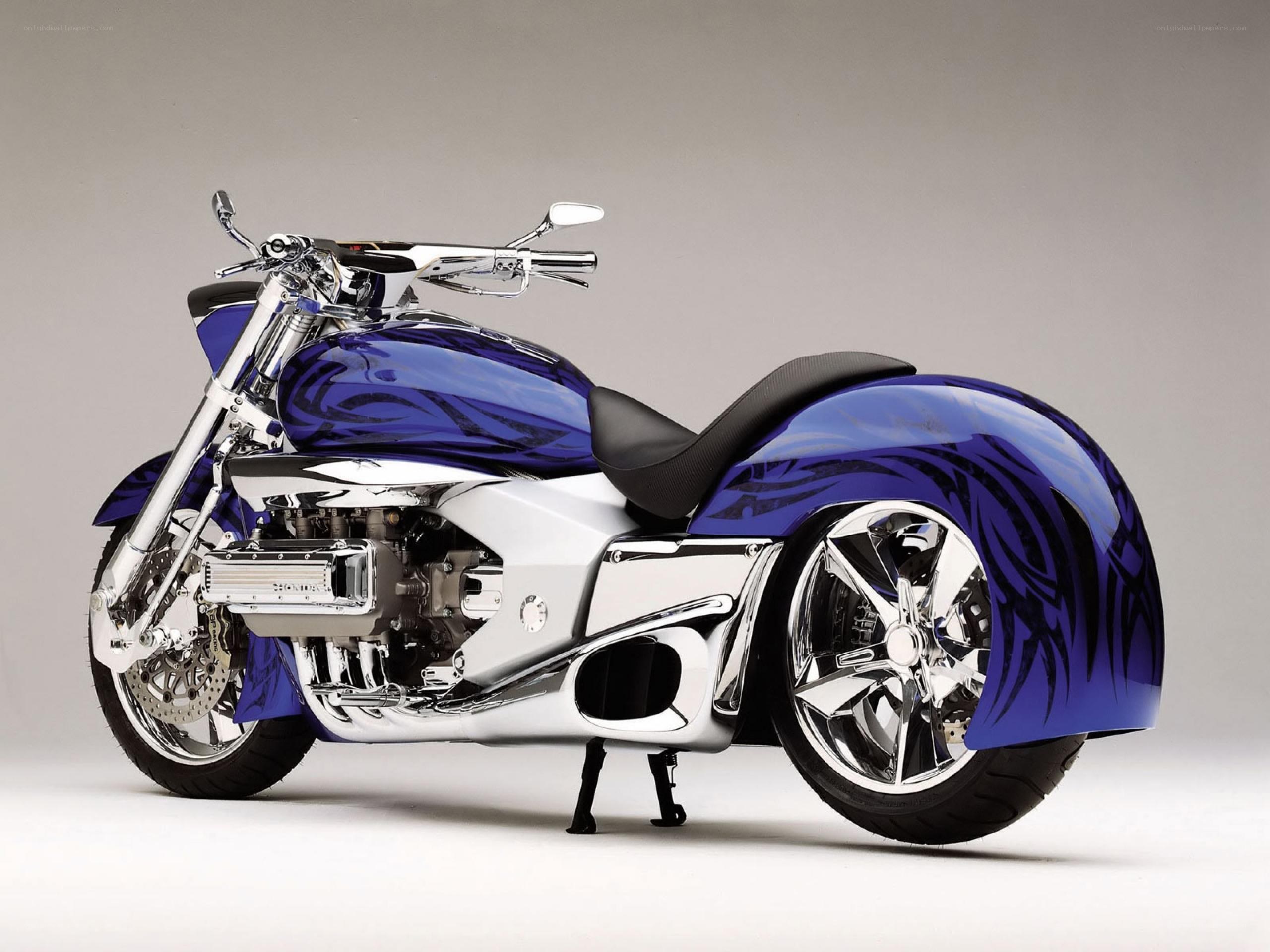 Blue custom chopper motorcycle