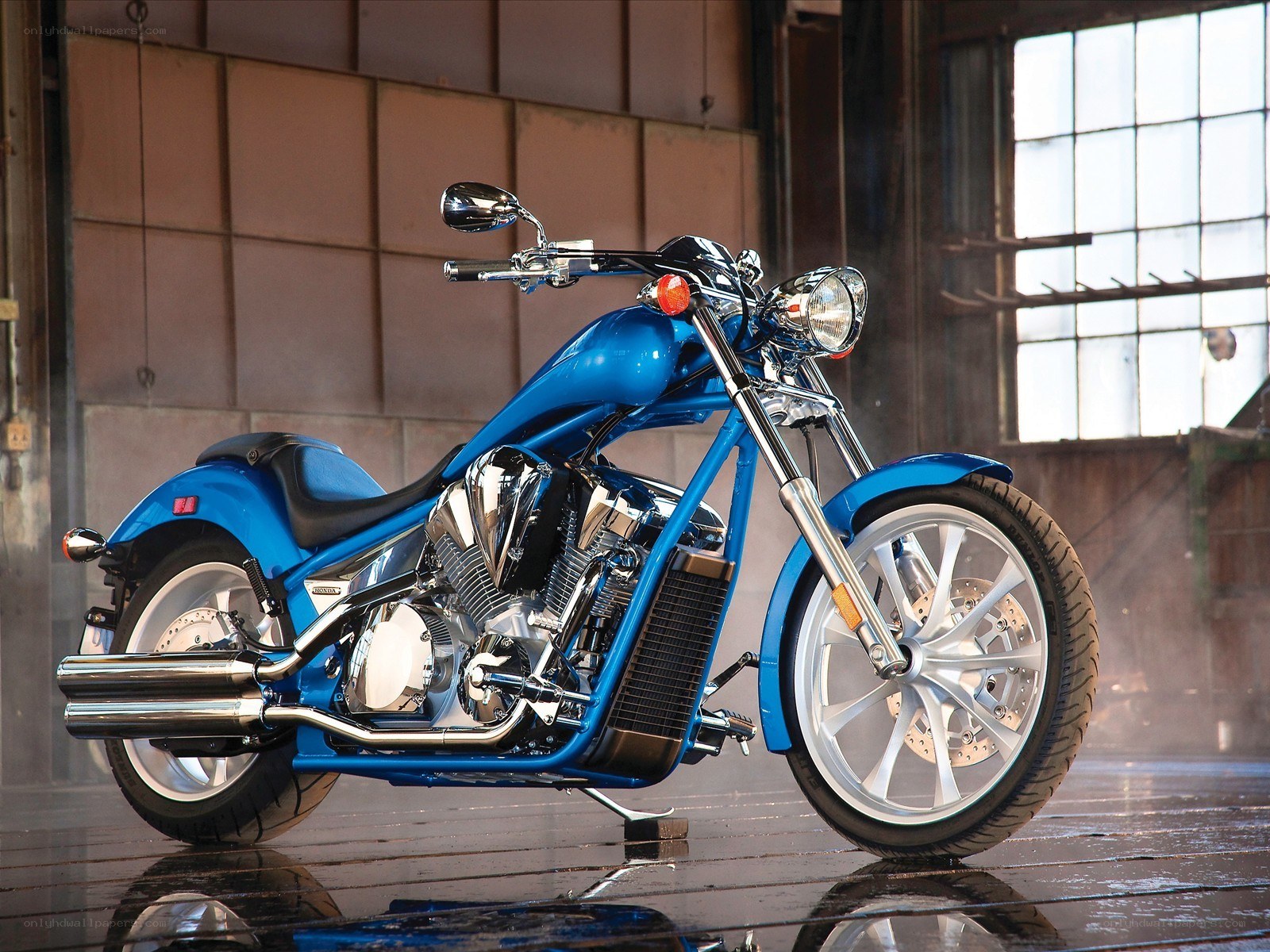 Blue custom chopper motorcycle