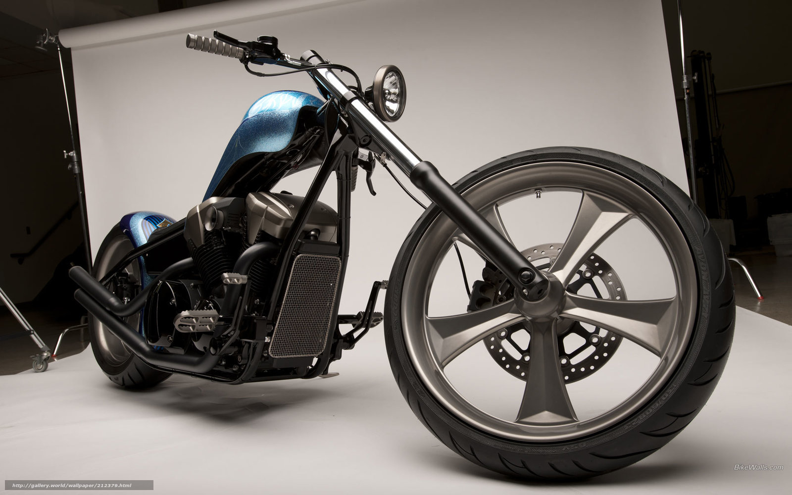 blue custom chopper motorcycle