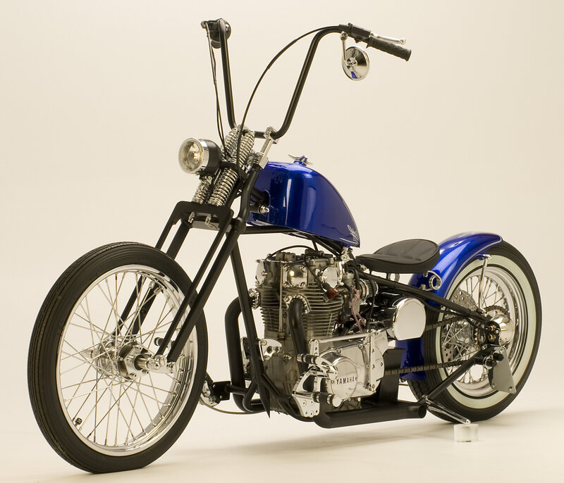 Blue Custom Chopper Motorcycle — Neutral