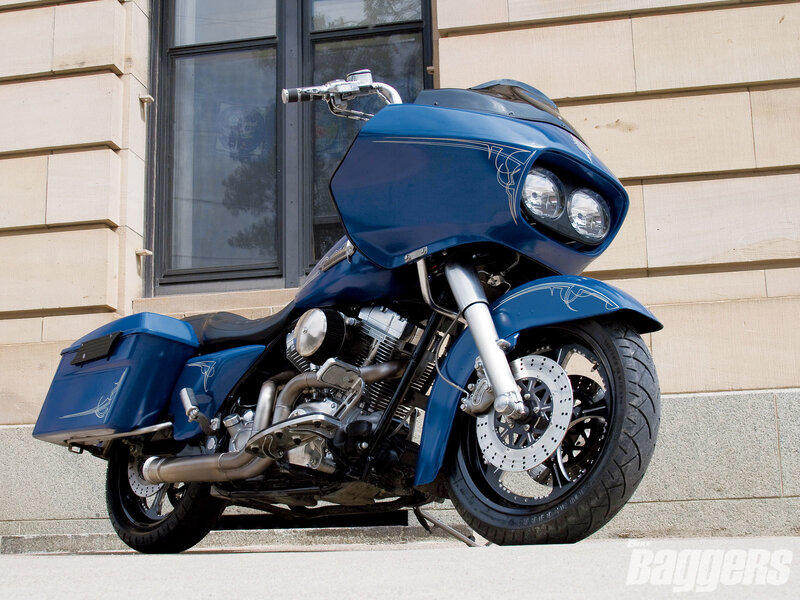 Blue Custom Motorcycle — Calm, Afternoon