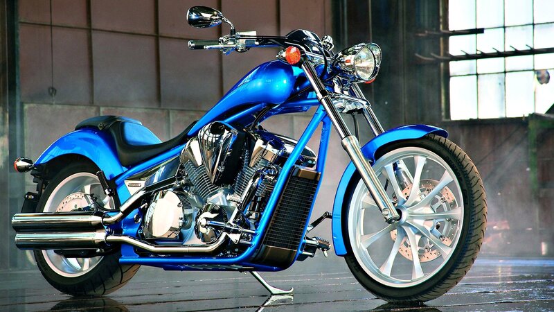 Blue Custom Motorcycle — Dramatic, Photograph, Engine