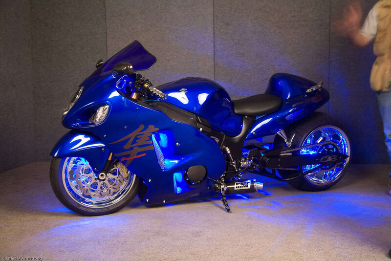 Blue Custom Motorcycle — Dramatic, Photograph
