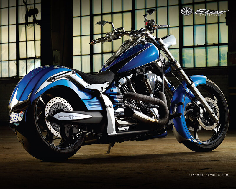 Blue Custom Motorcycle — Dramatic, Photograph, Windows
