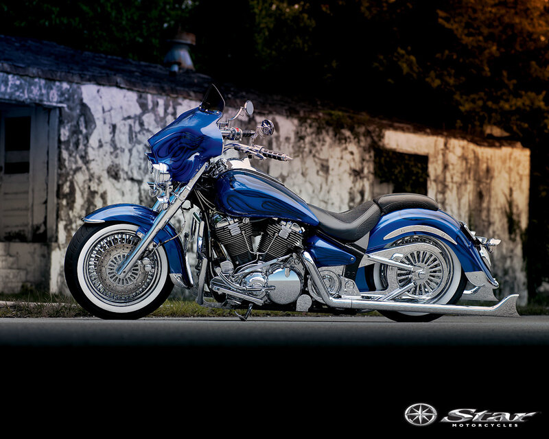 Blue Custom Motorcycle — Dramatic, Sunset, Photograph