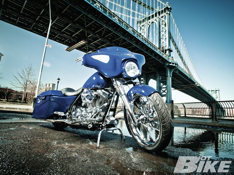 Blue Custom Motorcycle — Dramatic