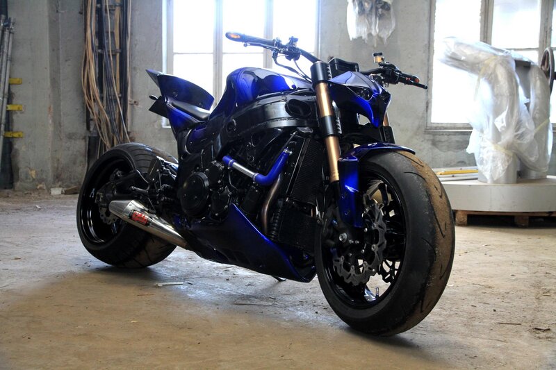 Blue Custom Motorcycle — Industrial