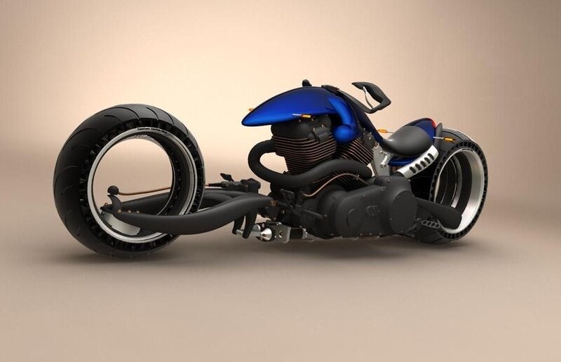 Blue Custom Motorcycle — Neutral, 3d Render, Engine