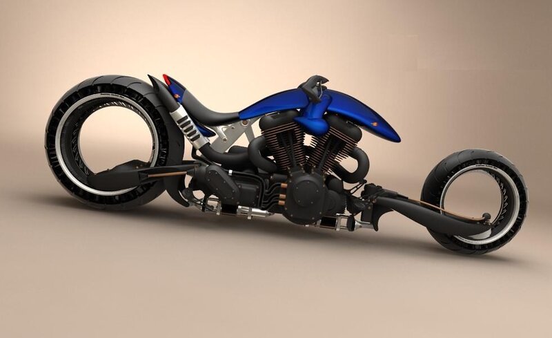 Blue Custom Motorcycle — Neutral, 3d Render