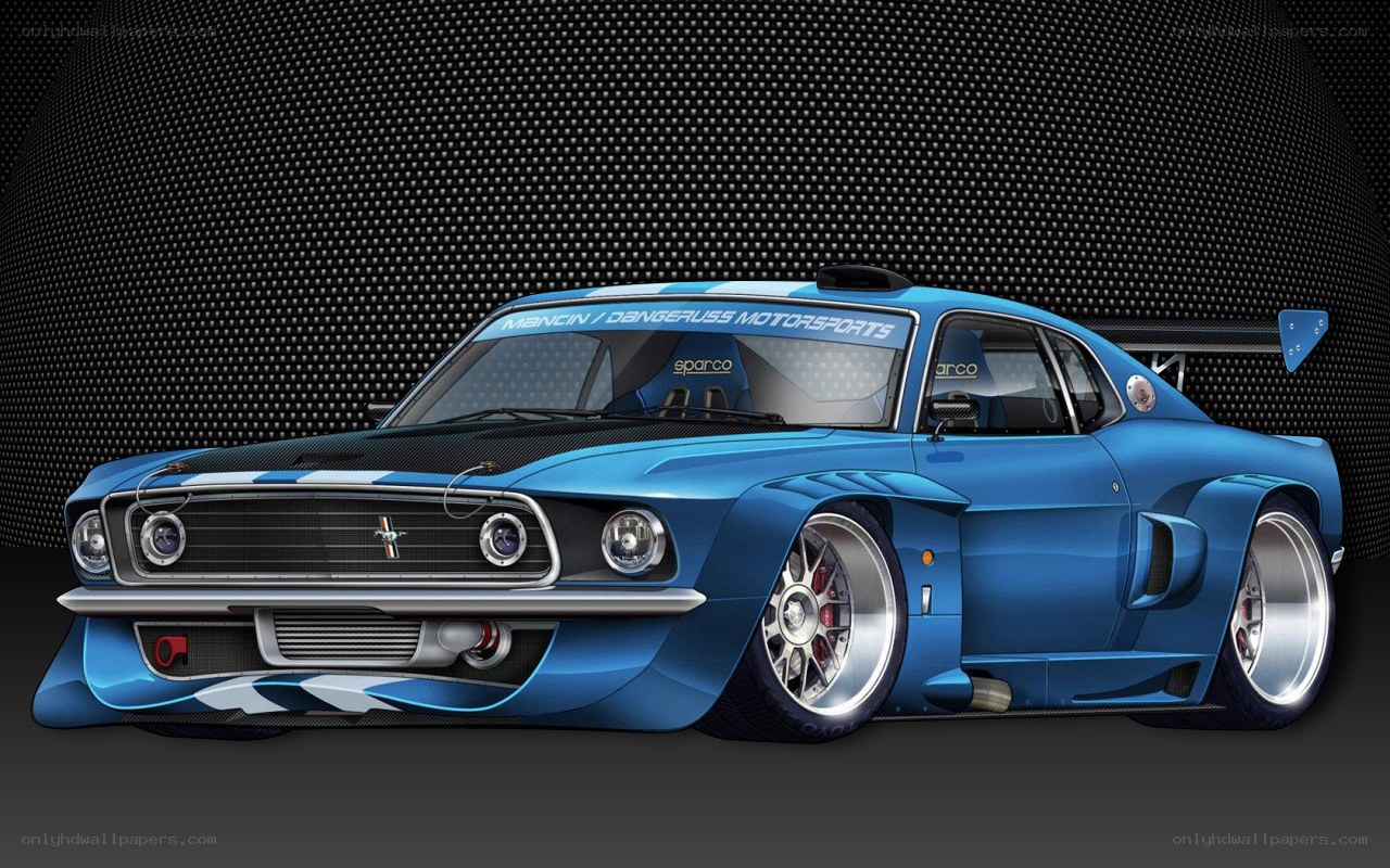 Blue Custom Mustang Car