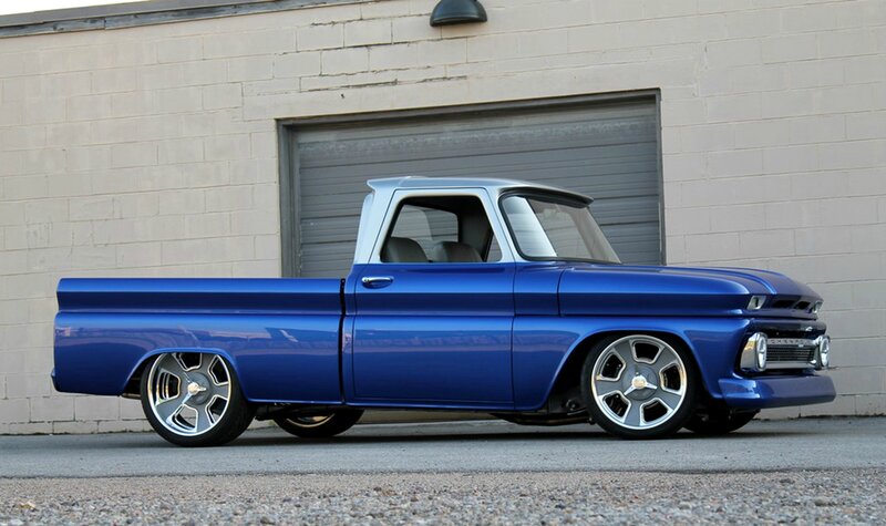 Blue Custom Pickup Truck — Calm, Afternoon, Photograph, Building