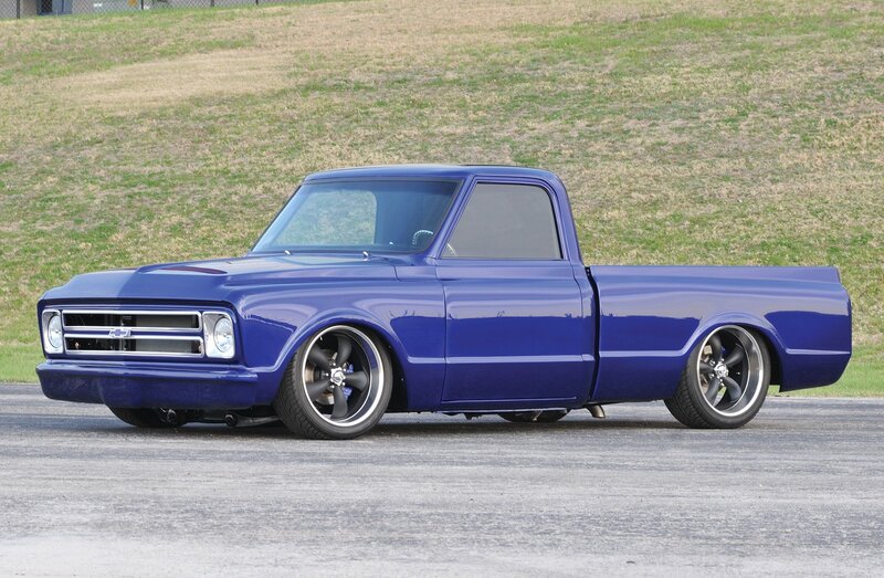 Blue Custom Pickup Truck — Calm, Afternoon, Photograph, Grass Field
