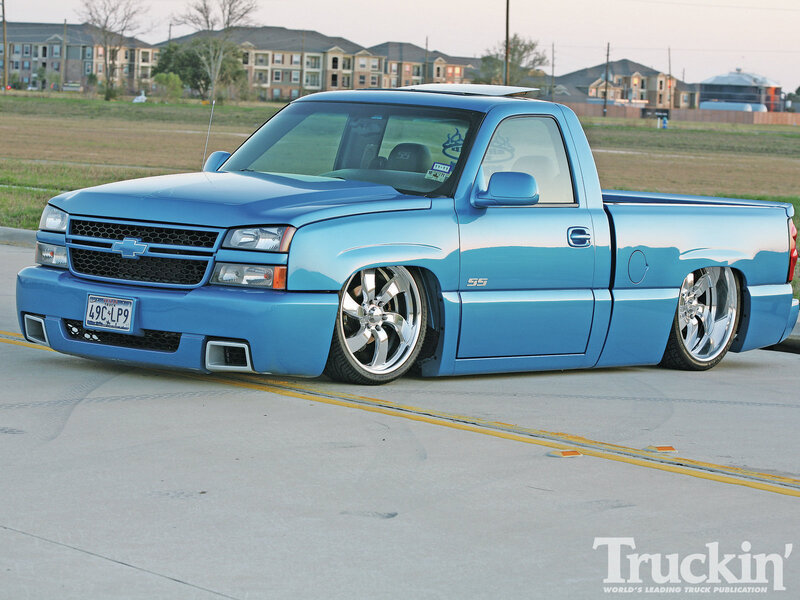 Blue Custom Pickup Truck — Calm, Sunset, Photograph