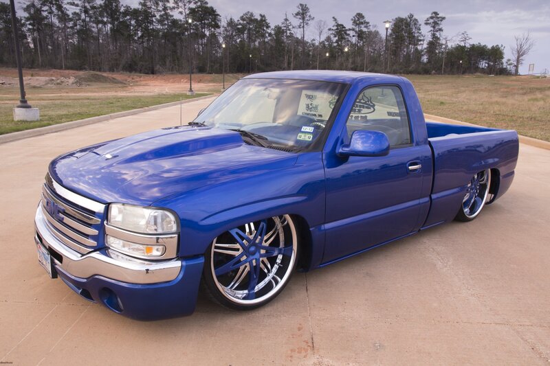 Blue Custom Pickup Truck — Calm, Sunset, Photograph, Trees