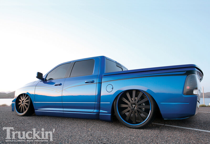 Blue Custom Pickup Truck — Calm, Sunset