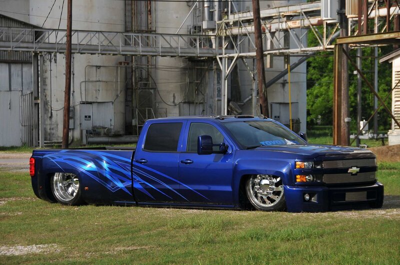 Blue Custom Pickup Truck — Dramatic, Afternoon, Photograph, Industrial Building