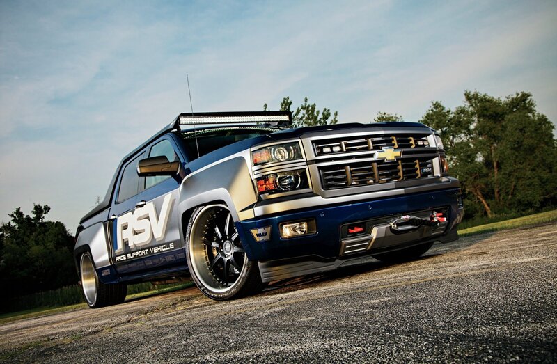 Blue Custom Pickup Truck — Dramatic, Afternoon, Photograph, Light Bar, Custom Wheels