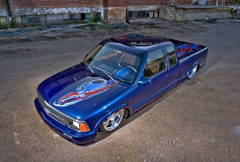 Blue Custom Pickup Truck — Dramatic, Afternoon