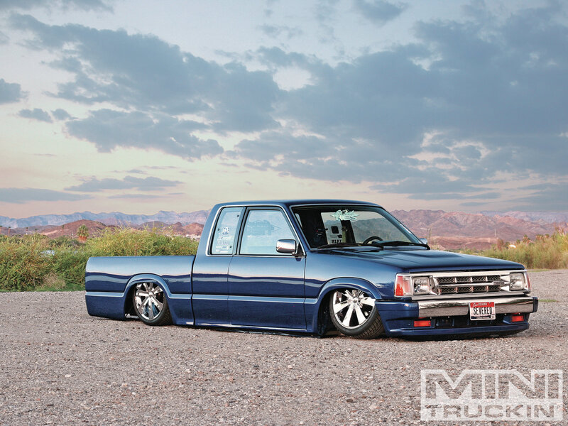 Blue Custom Pickup Truck — Dramatic, Sunset