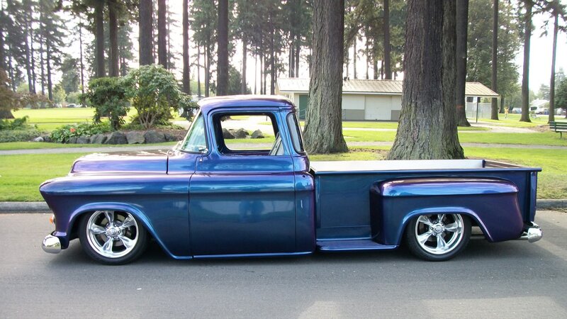 Blue Custom Pickup Truck — Serene, Afternoon, Photograph, Trees