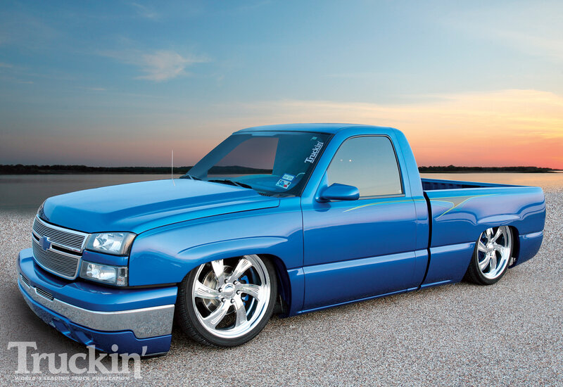 Blue Custom Pickup Truck — Serene, Sunset